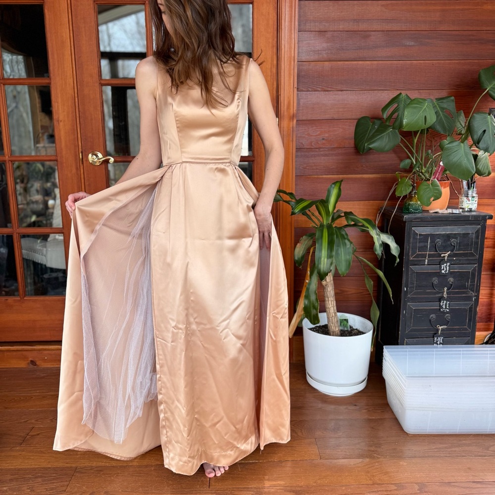 Vintage sleeveless boat neck champagne Party Dress w overskirt  50’s - Picture 6 of 16